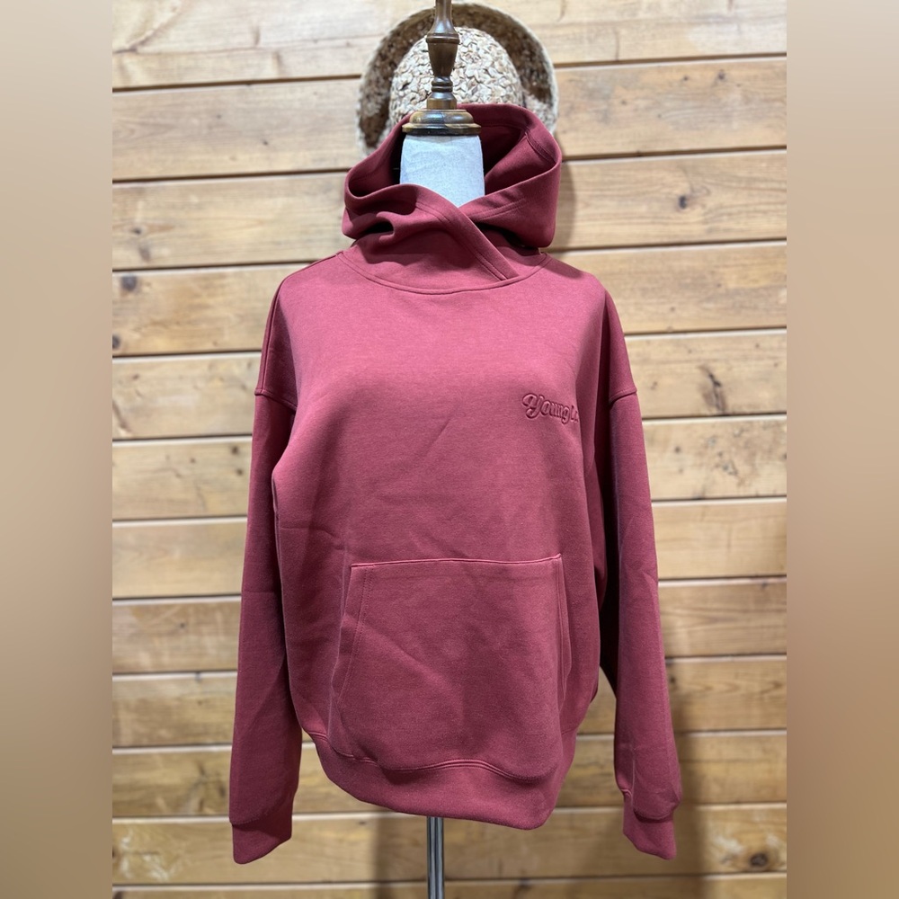 YoungLA Scuba Hoodie Pullover Sweater Embossed Logo Rust XS Oversized Unisex
